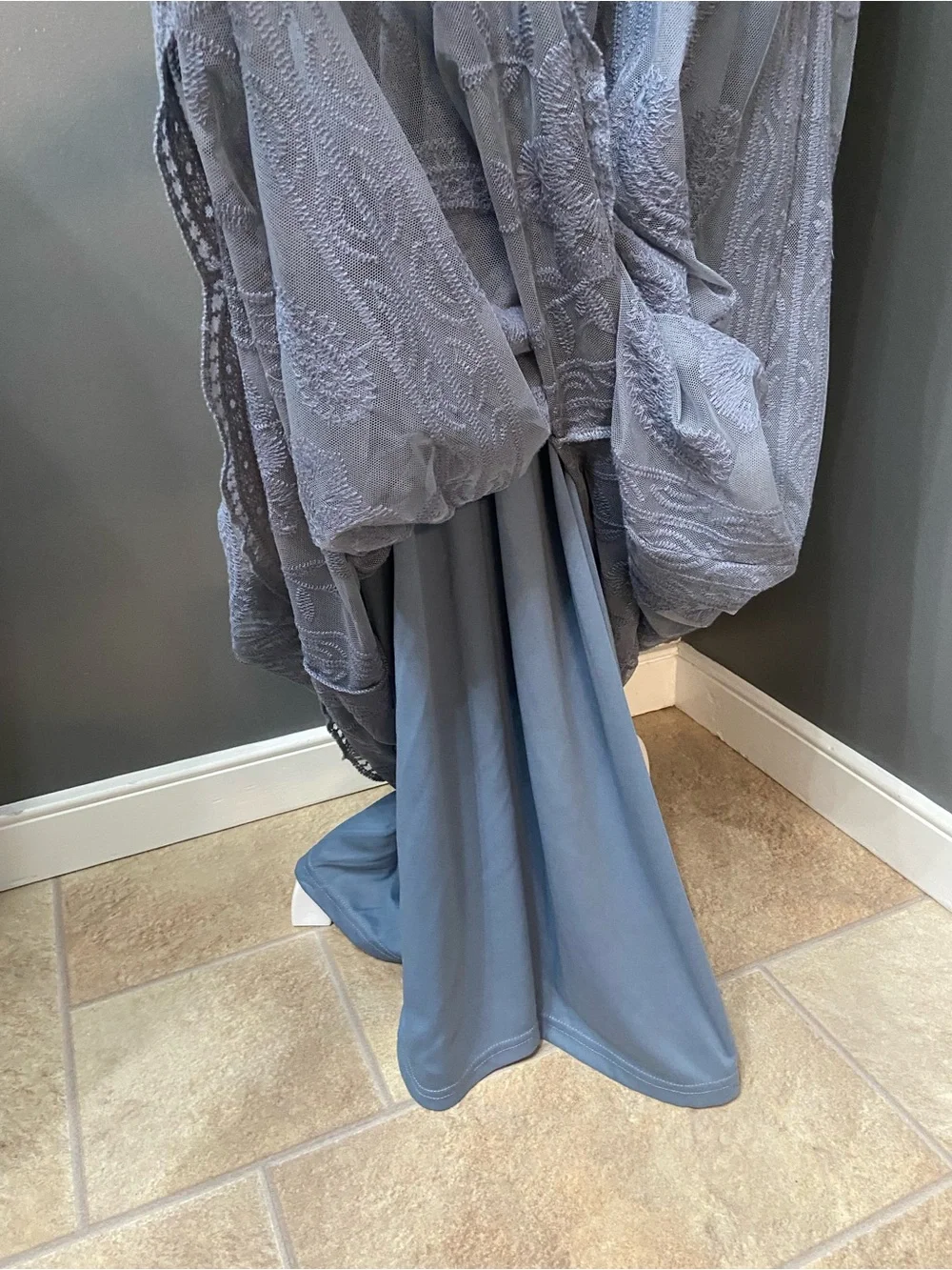 PINKBLUSH Light Blue Mesh/Lace Overlay Maternity Maxi Dress 3X Deep V-Neck Gown - Picture 11 of 17